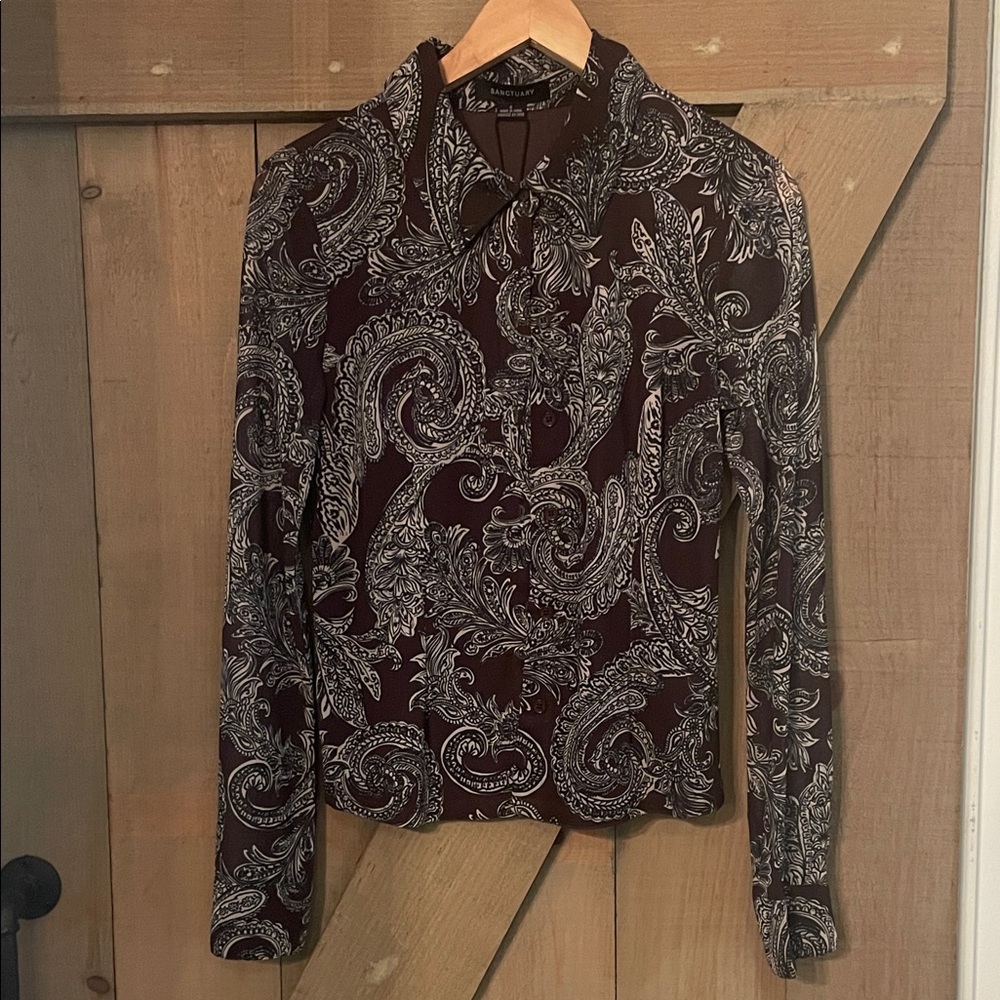 Sanctuary Paisley Button Down Shirt - Black and Brown
